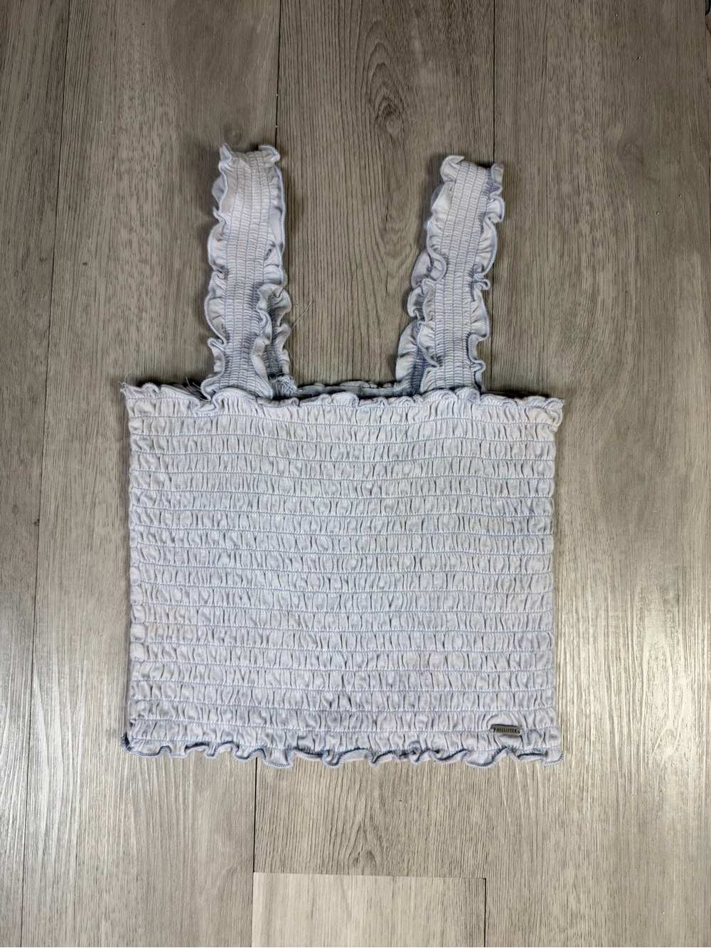 Hollister Women’s Light Blue Solid Knit Smocked Cropped Tank Square Neck M